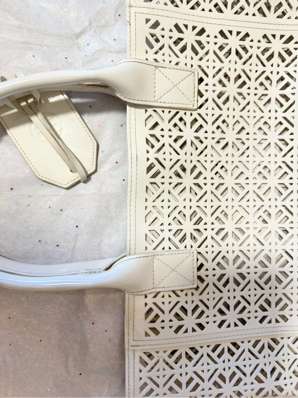 Tory Burch White Perforated Tote Bag